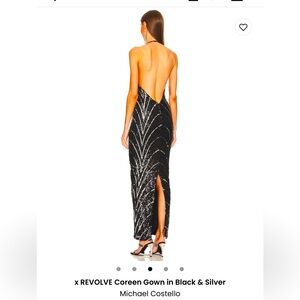 From Revolve brand new Michael Costello long black and silver backless dress